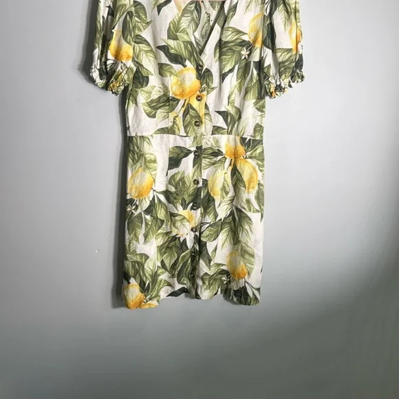 H&M‎ Green and White Puff Sleeve Mini Wrap Dress - Picture 2 of 11